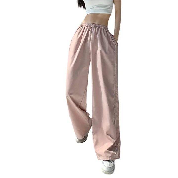 Drune | Frauen Y2K Elastischer Taillen Cargo Hosen Locker Einfarbige Jogginghosen Trainingshose mit Taschen Streetwear