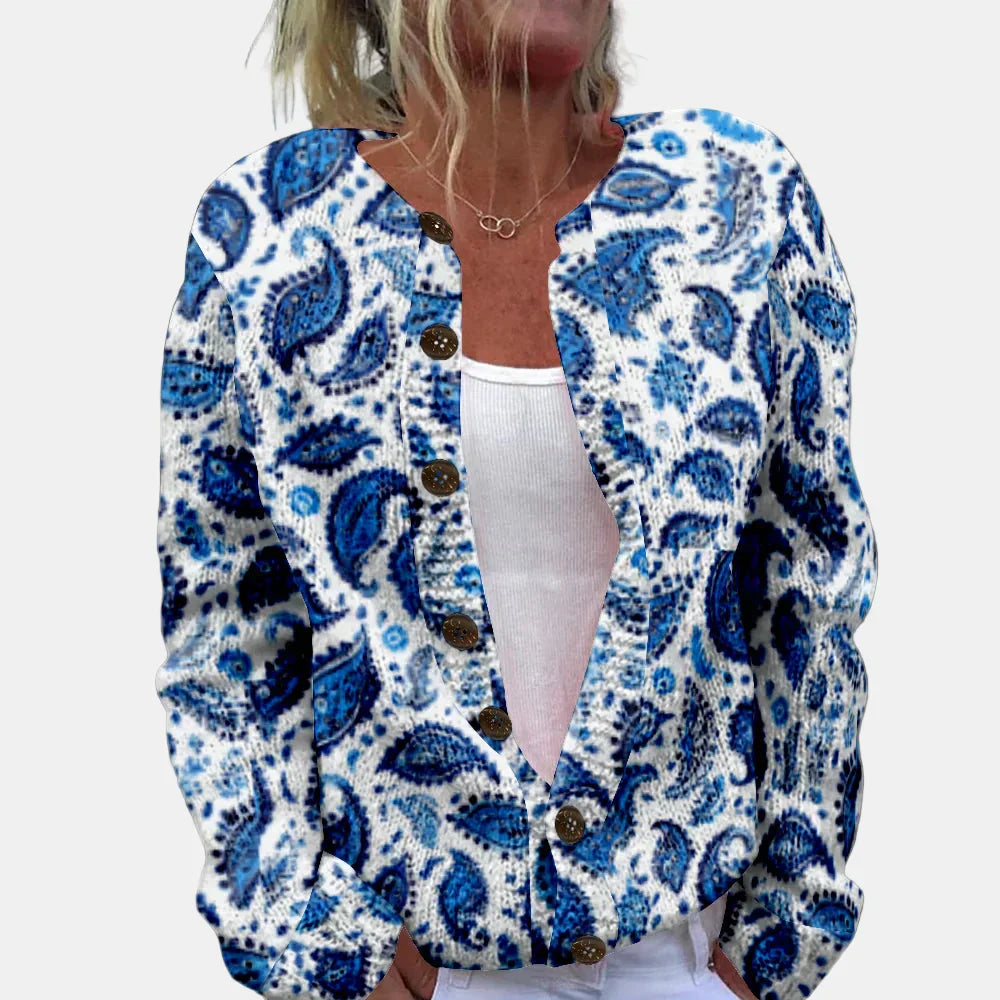 Drune | Blauer Blattdruck Cardigan