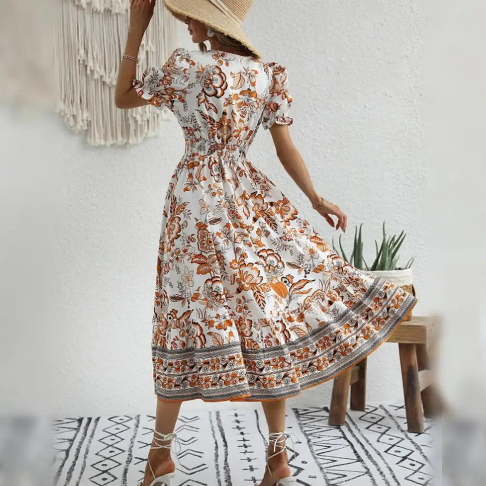 Drune | Elegante Orange Blumenkleid