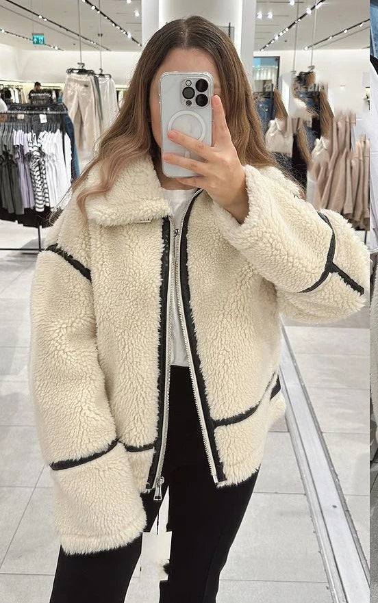 Drune | Übergroß Sherpa Jacke Weich Und Warm Reißverschluss Und Hoher Kragen Trendiges Design