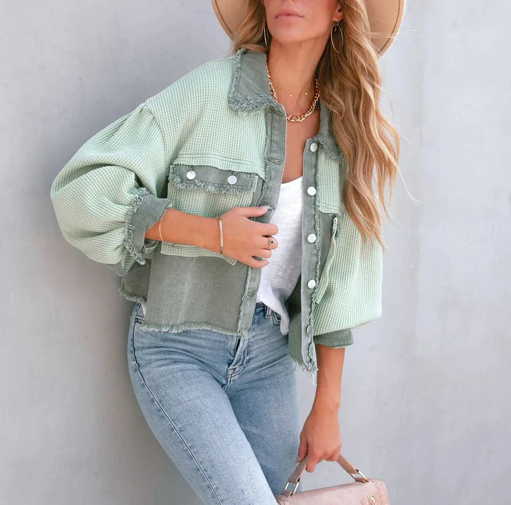 Drune Vintage Jacke | Gepuffte Langarm-Modenjacke für moderne Frauen mit Taschen