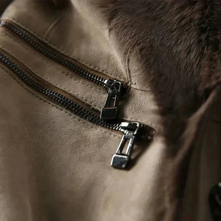 Drune | Faux Fur Kragenjacke - Wildlederfinish - Eleganter Winterstil - Warme isolierte Schicht