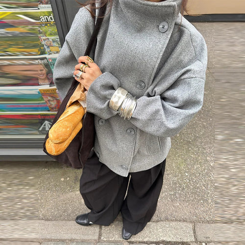 Drune | Trenchcoat Kurz Übergröße Wolltrenchcoat Damenjacke