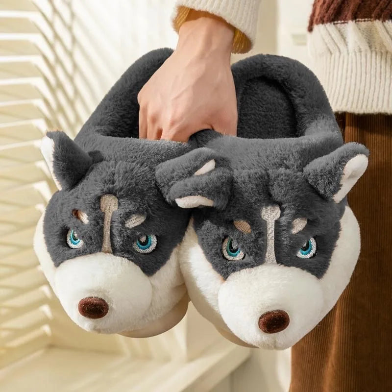 Drune | Weiche Damenschuhe Niedliche Husky Hausschuhe für Zuhause