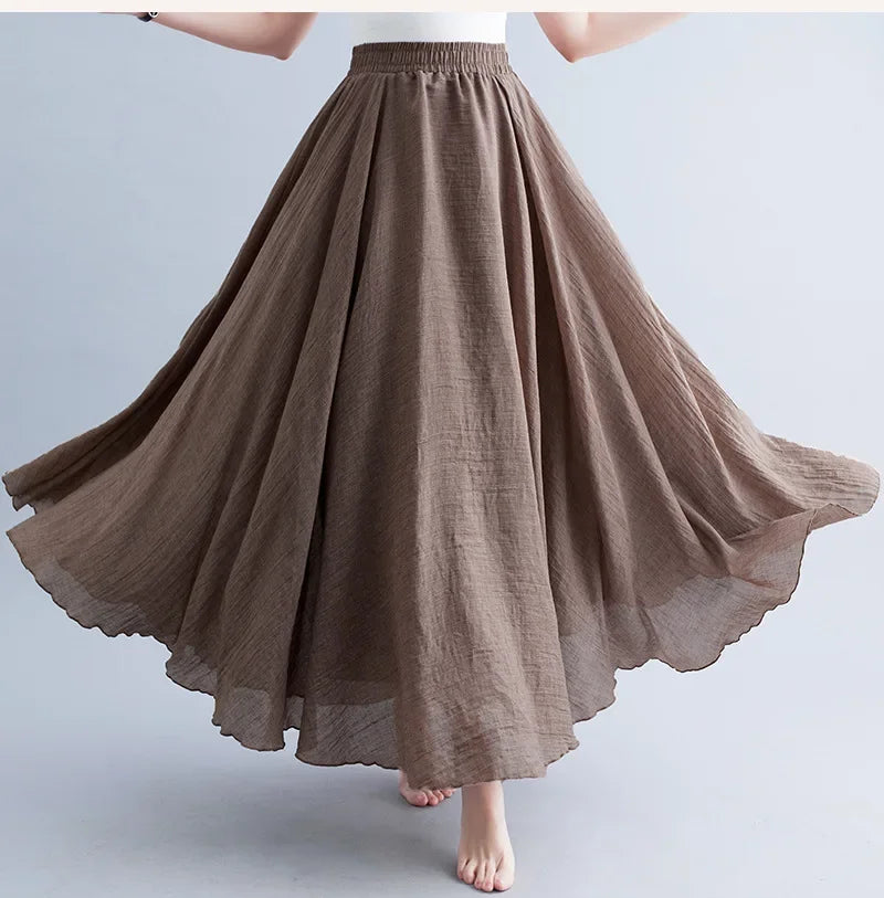 Drune | Mode Baumwolle Leinen Kleidung Frauen Röcke Maxi Y2K Elegant Strand Saia Ropa Mujer Lässiges Kleid Boho Lange Röcke Faldas Harajuku