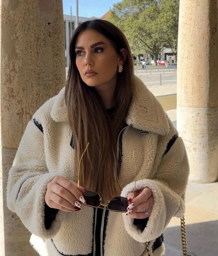 Drune | Übergroß Sherpa Jacke Weich Und Warm Reißverschluss Und Hoher Kragen Trendiges Design