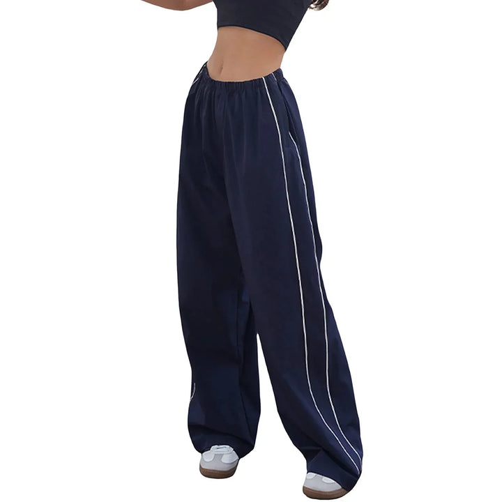 Drune | Frauen Y2K Elastischer Taillen Cargo Hosen Locker Einfarbige Jogginghosen Trainingshose mit Taschen Streetwear