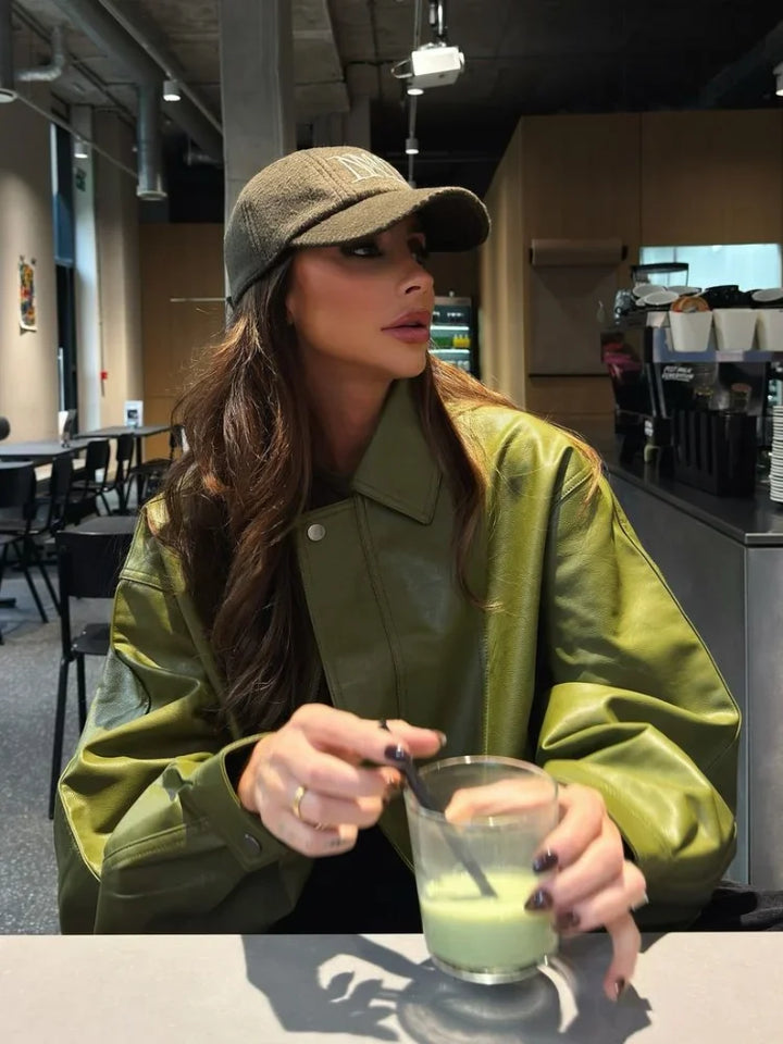 Drune | Trendy Übergröße PU-Lederjacke