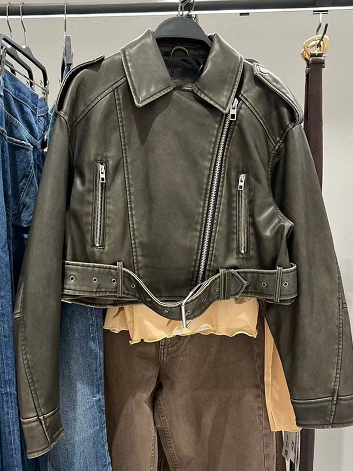 Drune | Vegan Leder Trenchcoat mit Reißverschluss und Gürtel für Frauen Umweltfreundliche Materialien