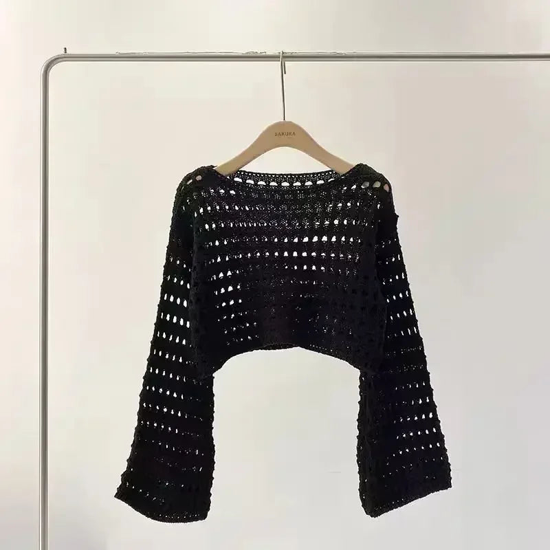 Drune | Langes Gehäkeltes Strickoberteil für Frauen