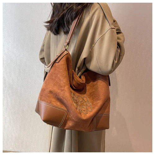 Drune | Damen Luxus Marke Messenger Taschen Retro Braun Crossbody Tote Taschen Eimer Clutch Tasche Einkauf Große Kapazität Reisetasche