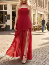 Drune | Stil Temperament Schlank Tube Top Mesh Stich Swing Kleid