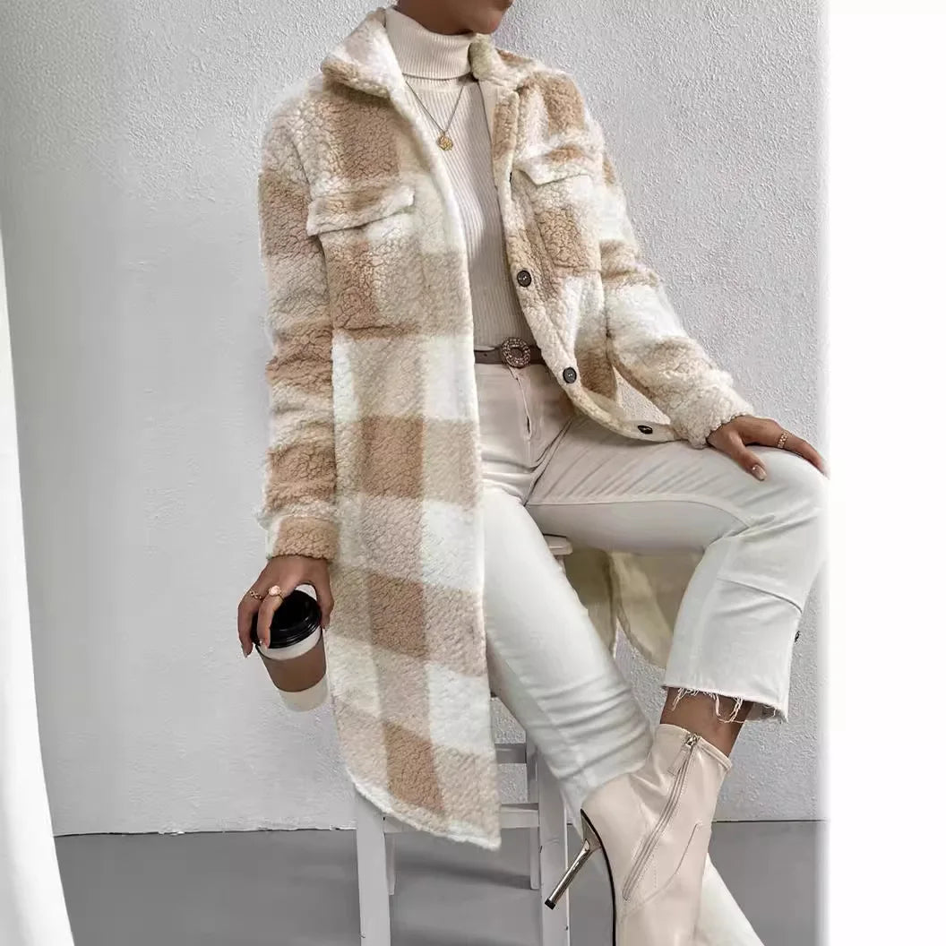 Drune | Langer kariert Fleece-Mantel