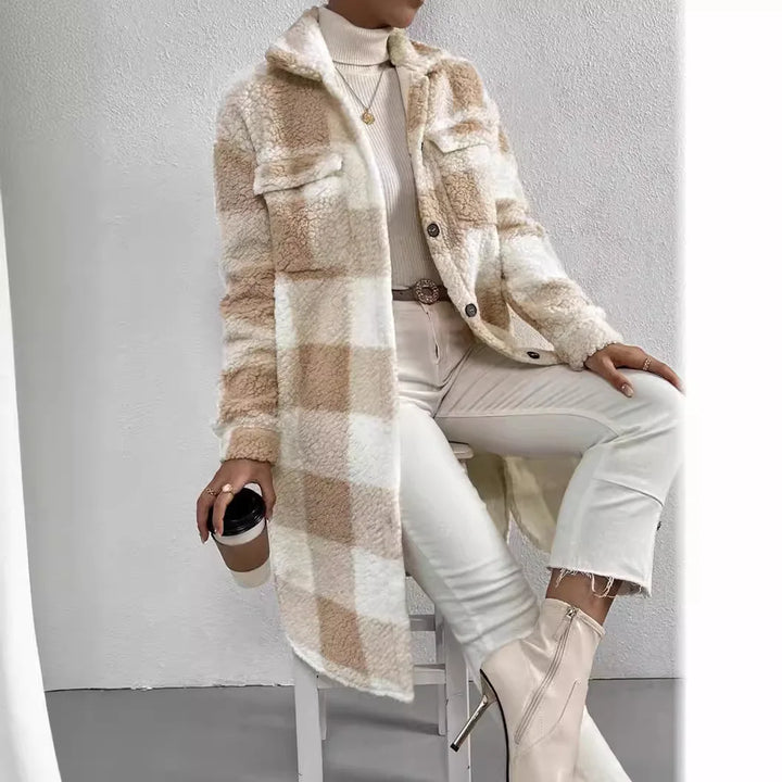 Drune | Langer kariert Fleece-Mantel