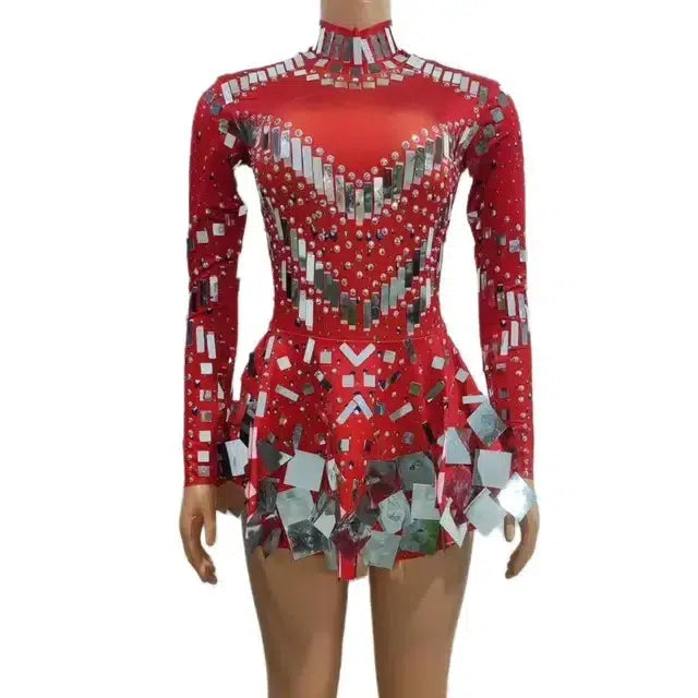 Drune | Spiegel Party Kleid Schwarz Stretch Bühnen Tanzkleid