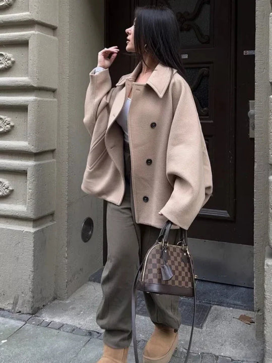 Drune | Übergroße Knopf Front Jacke Weite Ärmel Kurze Jacke