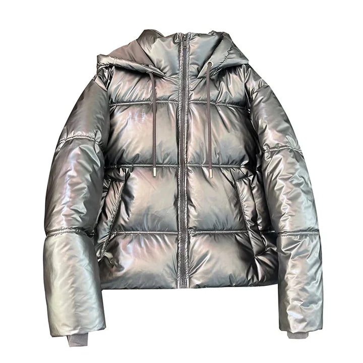 Drune | Metallische Winterjacke mit hohem Kragen und Kapuze für Frauen