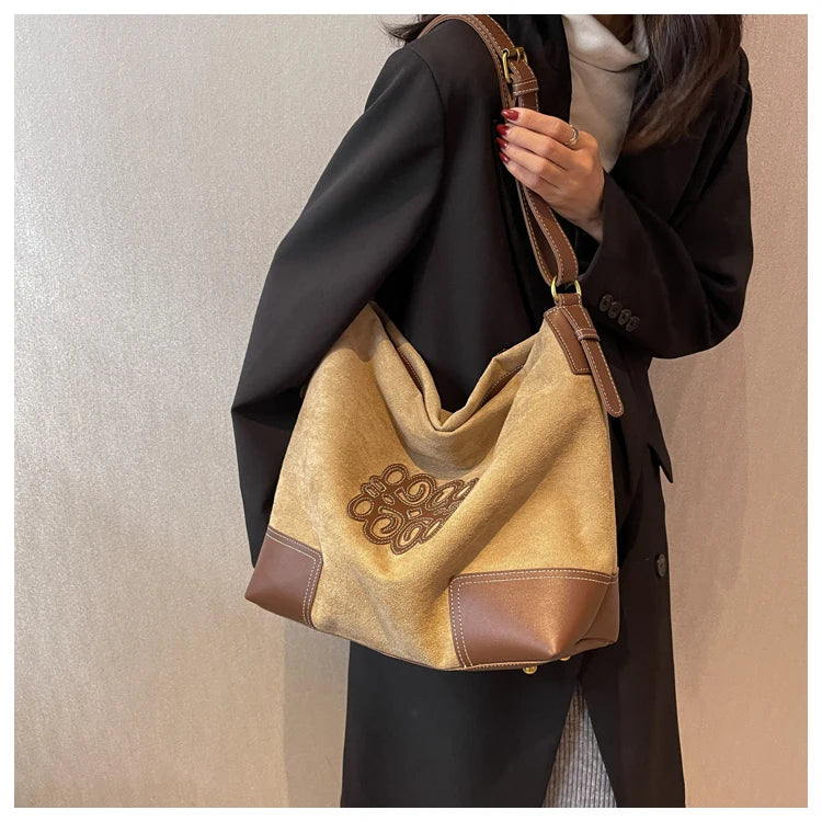 Drune | Damen Luxus Marke Messenger Taschen Retro Braun Crossbody Tote Taschen Eimer Clutch Tasche Einkauf Große Kapazität Reisetasche