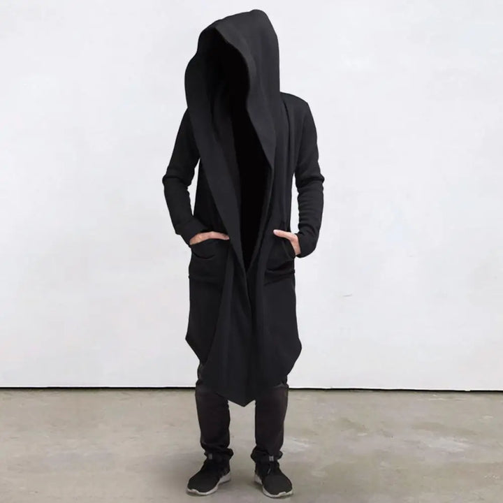 Drune | Lange Strickjacke Im Gothic Stil Mit Kapuze Für Herren