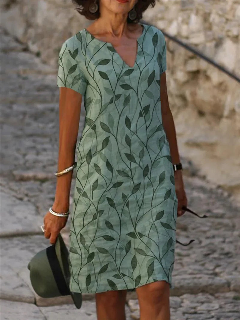 Drune | Weinlese Blumen V-Ausschnitt Lang Kleid