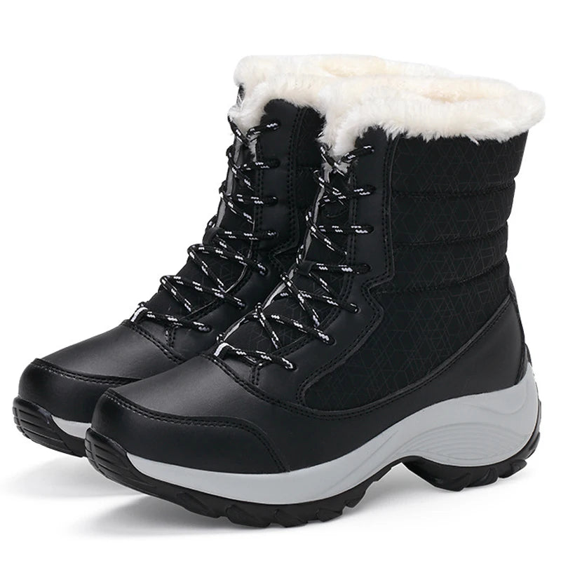 Drune | Schnee Boots Knöchelhoch mit Kunstpelz Gefüttert Schnürung Plateausohle Wasserabweisend