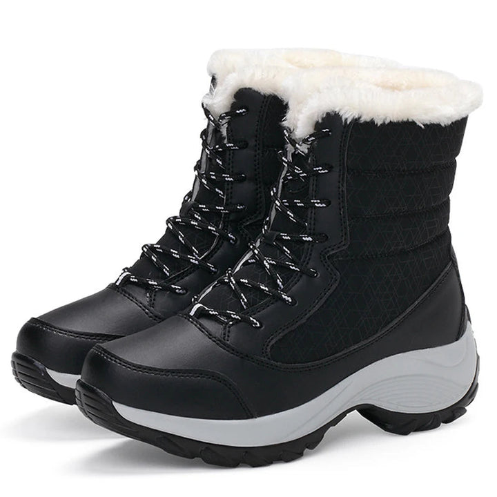 Drune | Schnee Boots Knöchelhoch mit Kunstpelz Gefüttert Schnürung Plateausohle Wasserabweisend
