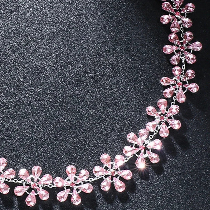 Drune | Mode Pink Crystal Flowers Choker Necklace Statement Accessories Mode Frauen Rhinestone Collar Necklace Schlüsselbein Schmuck Ins