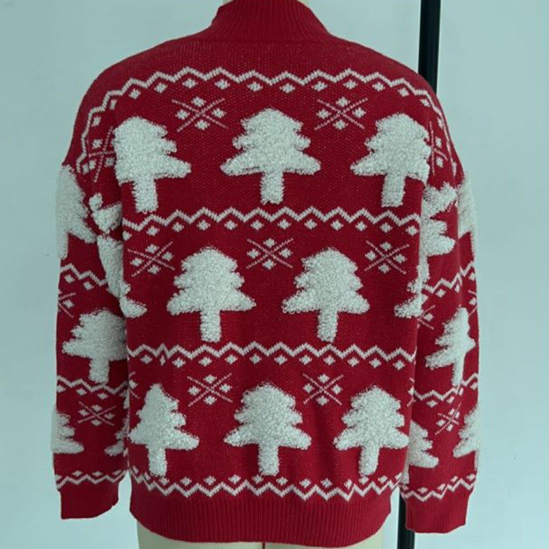 Drune - Hässlicher Weihnachtspulli - Gestrickter Pullover mit 3D-Weihnachtsbaum-Print