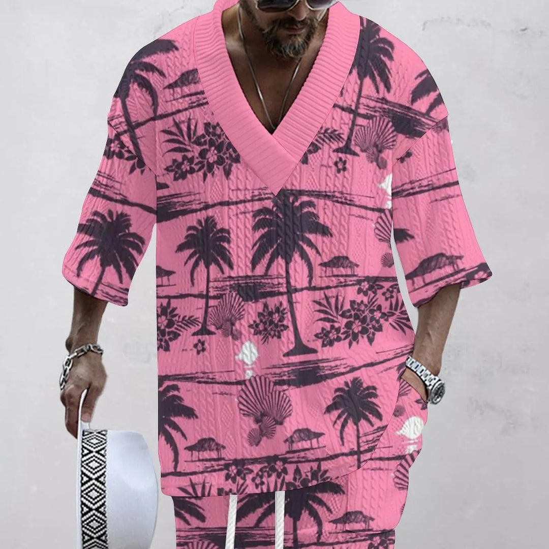 Drune Set - Rosa Palmen - Jacquard - Sommer