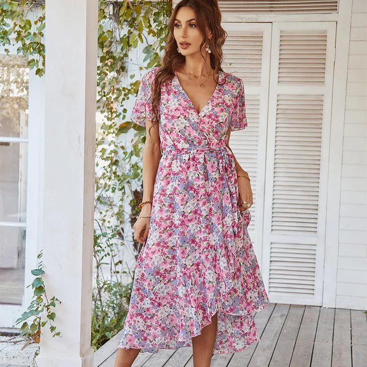 Drune | Kurzarmkleid mit V-Ausschnitt für Frauen