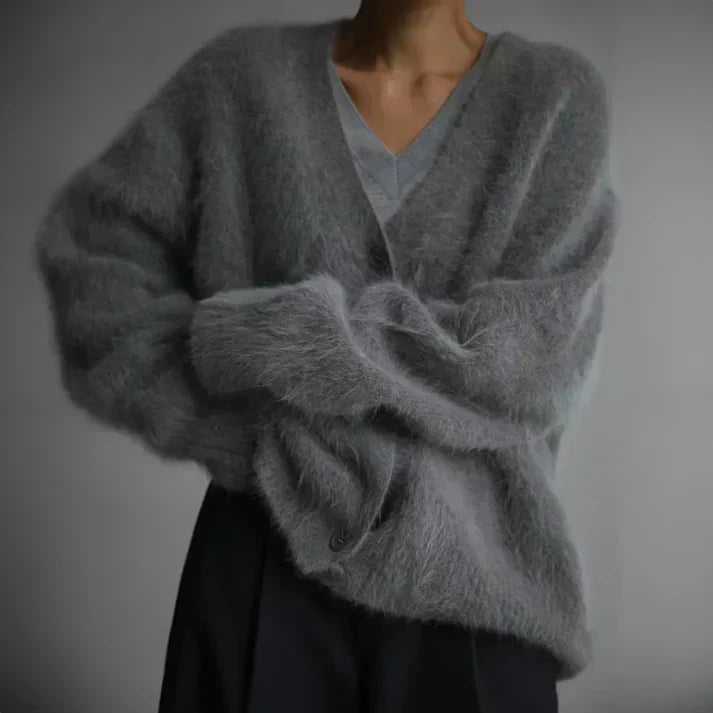 Drune | Übergröße Flauschiger Damen Cardigan mit Knöpfen