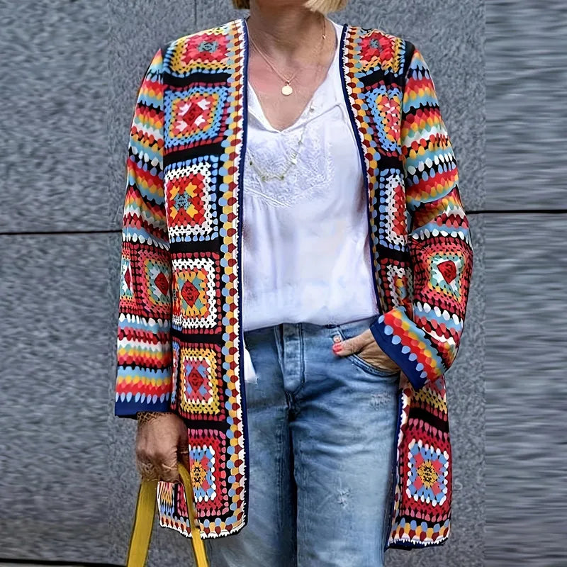Drune | Ethnische Strickjacke in Retrofarben