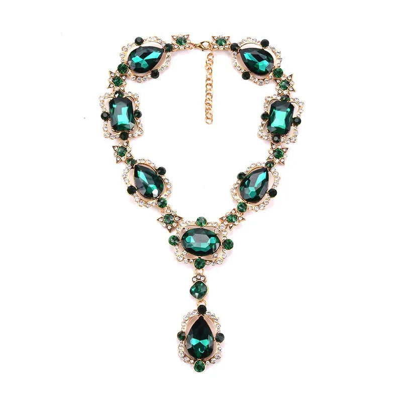 Drune | Statement Rhinestones Schmuck Große Edelstein Gem Stein Kristall Viktorianischer Schmuck Grüner Smaragd Bib Halskette für Frauen