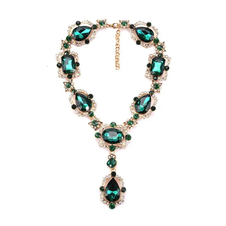 Drune | Statement Rhinestones Schmuck Große Edelstein Gem Stein Kristall Viktorianischer Schmuck Grüner Smaragd Bib Halskette für Frauen