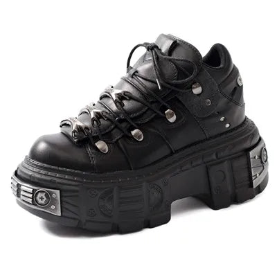 Drune | Frauen Ankle Boots für Frauen Dicke Sohle Schnürsenkel Metall Dekoration Runde Zehen Plattform Schuhe Ladeis Punk Gothic Sneakers