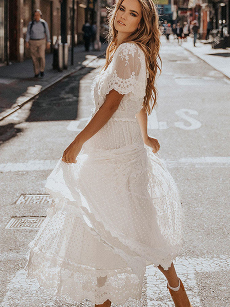 Drune | Cross Halbtransparente Spitzen Maxikleid