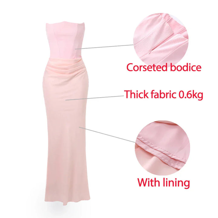 Drune | Strapless Pink Satin Ballkleid