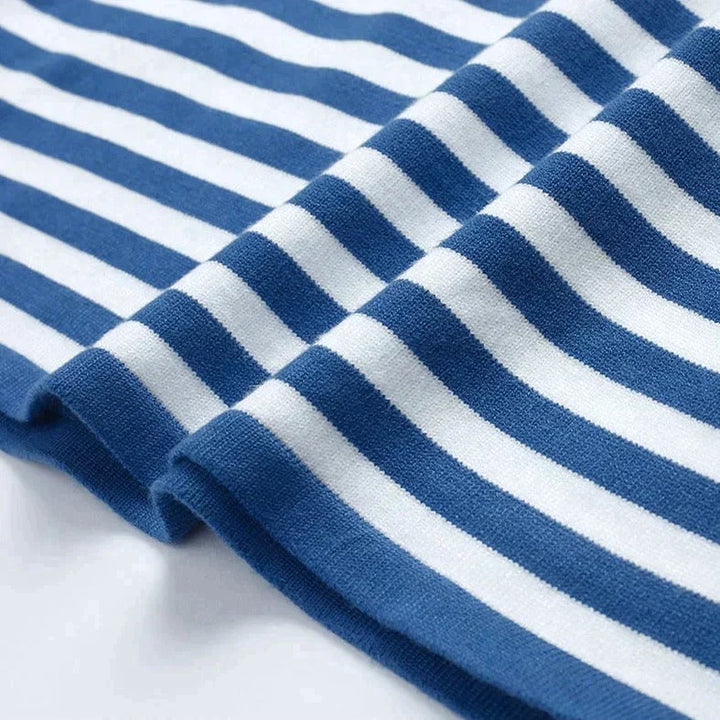 Drune | Langarm-T-Shirt Gestreift Rundhals Relaxed Fit Atmungsaktive Baumwolle
