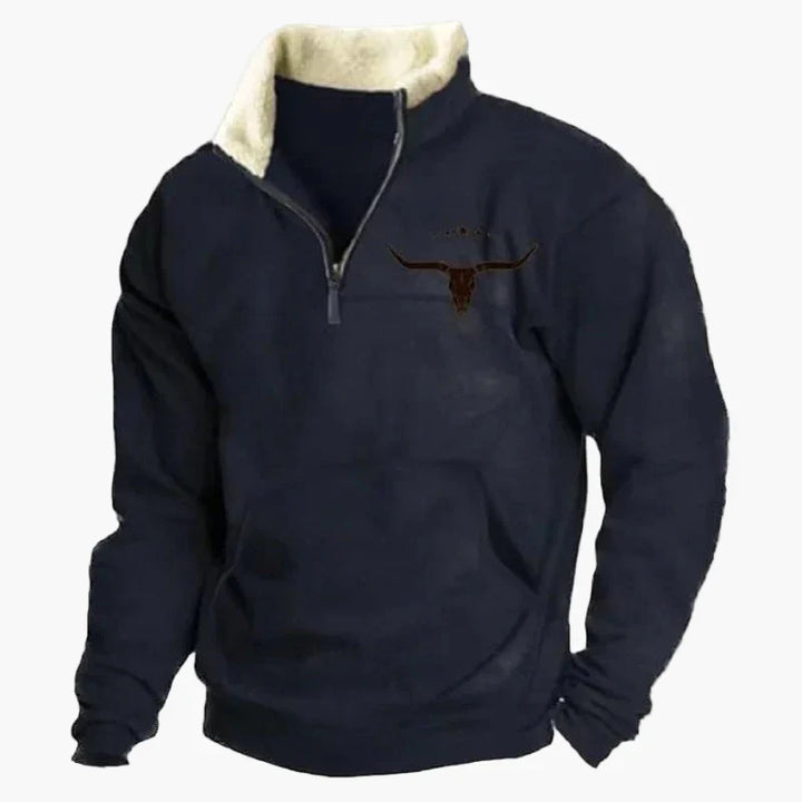 Drune | Vintage Western Half-Zip Pullover mit Ethno-Muster für Outdoor und Freizeit