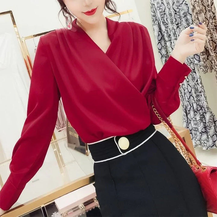 Drune | Elegante Satinbluse Mit V-ausschnitt Für Büro & Abend