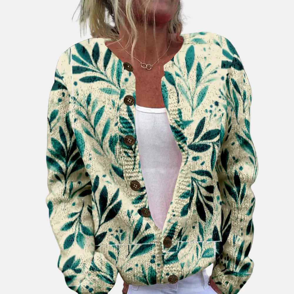 Drune | Grüner Blattdruck Cardigan