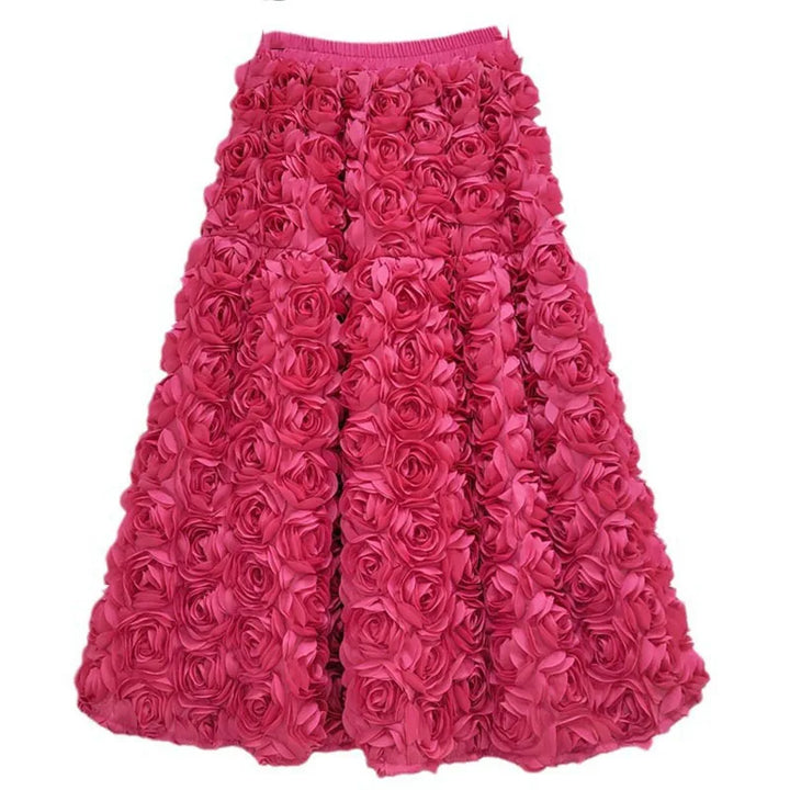 Drune | Herbst Neu Vielseitig Drei Dimensional Blumen Mittlere Falten Rock Hohe Taille Große Schwung Mode A-Linie Röcke Frauen