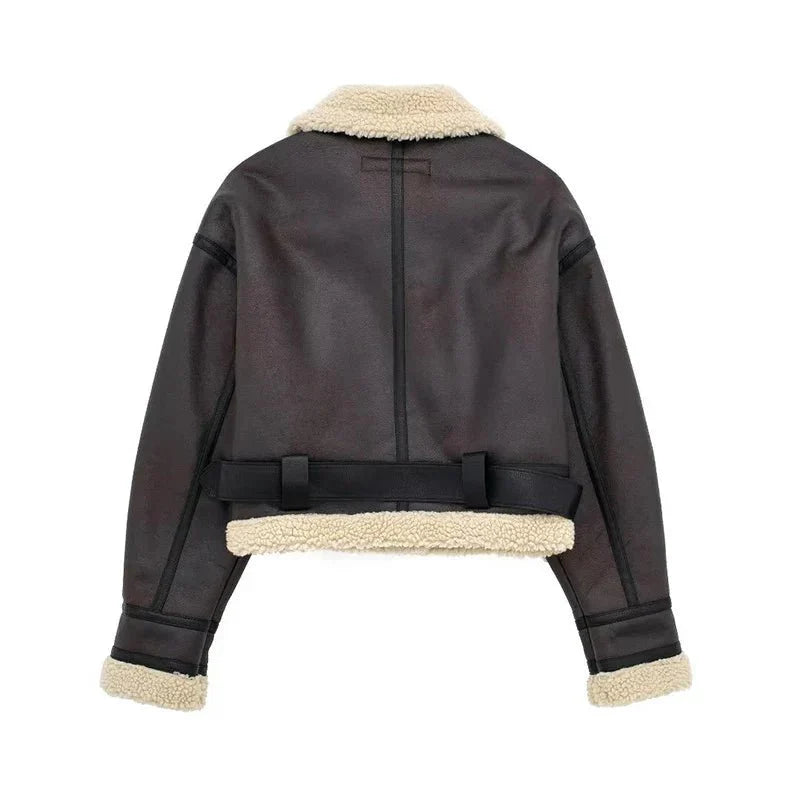 Drune | Aviator Jacke - Faux Shearling Futter - Gürteldesign