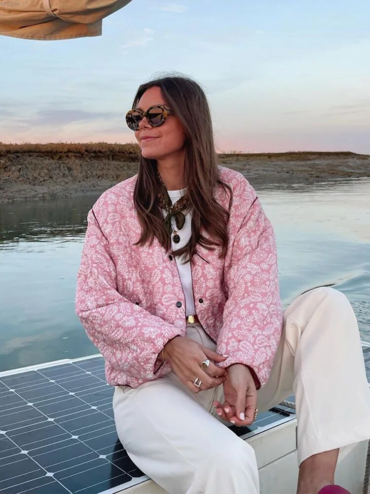Drune | Rosa Patchwork Gesteppte Damenjacke