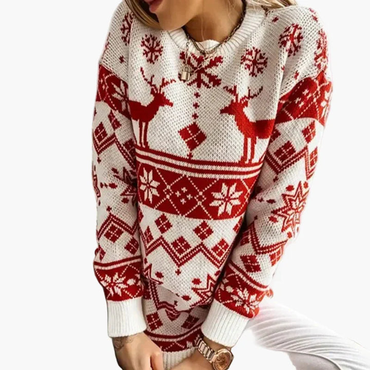 Drune | Weihnachtspullover mit Rentier- und Schneeflocken-Muster - Modischer Winter Sweater für festliche Anlässe