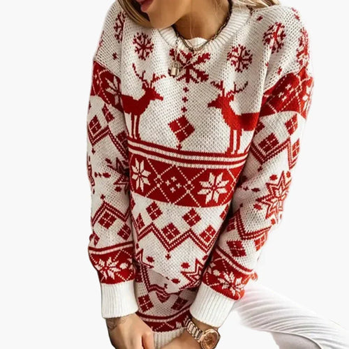 Drune | Weihnachtspullover mit Rentier- und Schneeflocken-Muster - Modischer Winter Sweater für festliche Anlässe