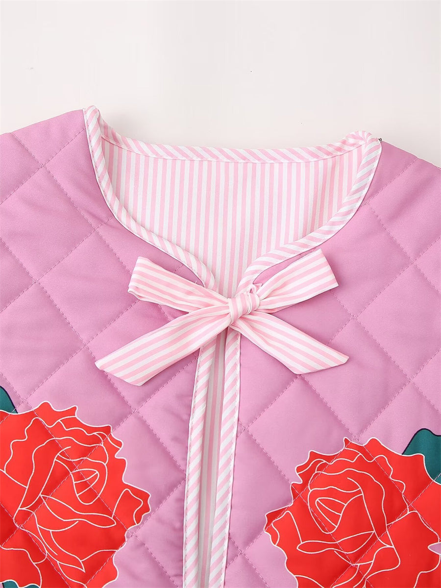 Drune | Mantel Rosa Damen mit Patchwork und Schleife