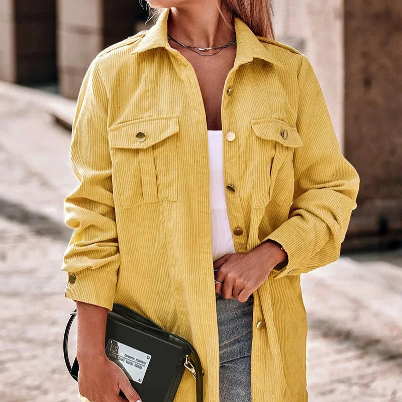 Drune | Damen Gelbe Cordjacke Stilvolle Jacke Klassischer Stil