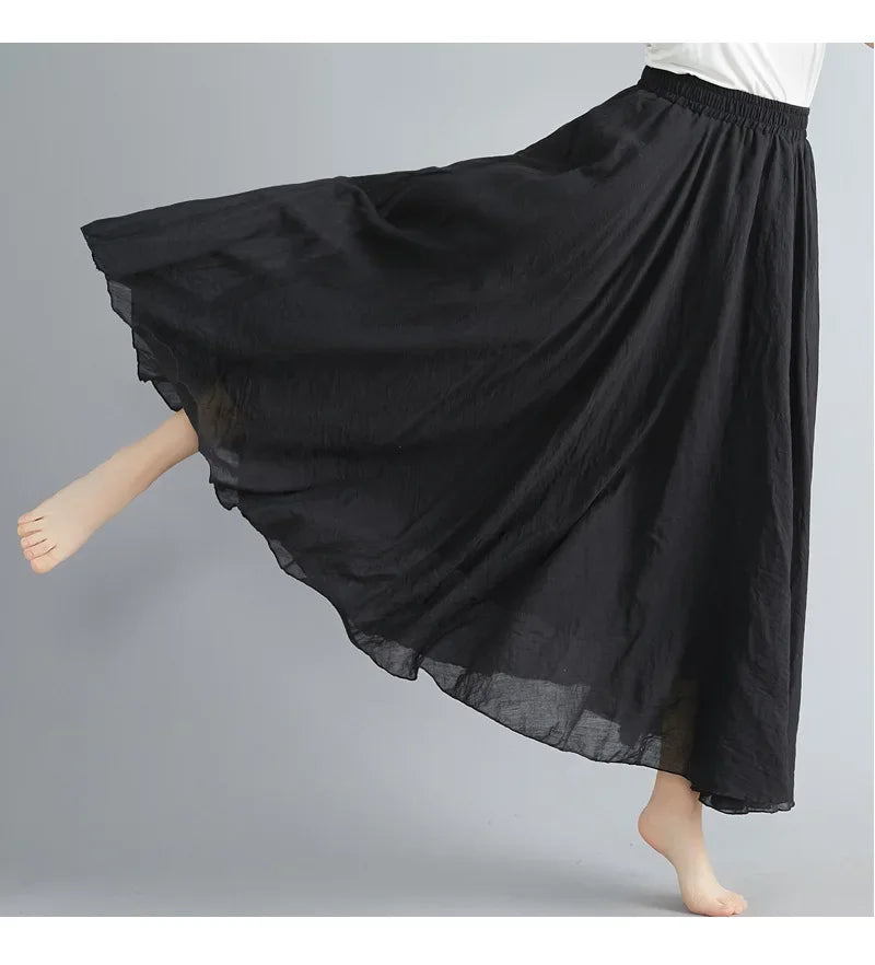 Drune | Mode Baumwolle Leinen Kleidung Frauen Röcke Maxi Y2K Elegant Strand Saia Ropa Mujer Lässiges Kleid Boho Lange Röcke Faldas Harajuku