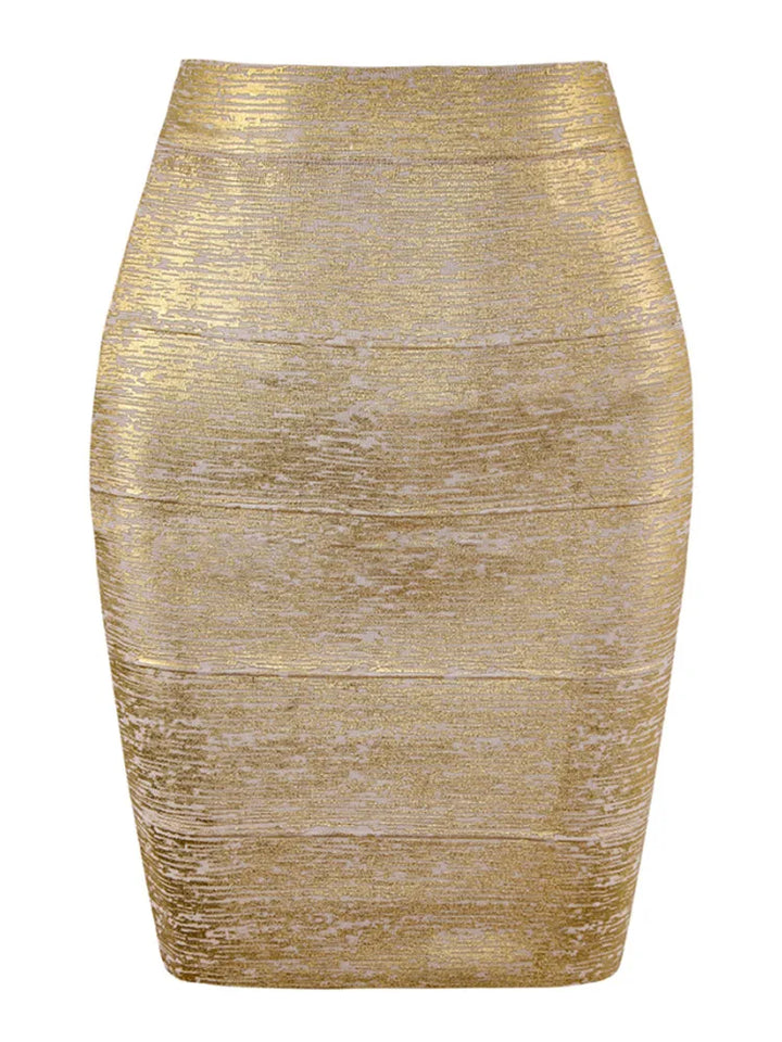 Drune | Großhandel Frauen Sommermode Sexy Gold Bronze Bandage Rock Designer Nachtclub Bodycon Bleistiftrock Faldas 46Cm